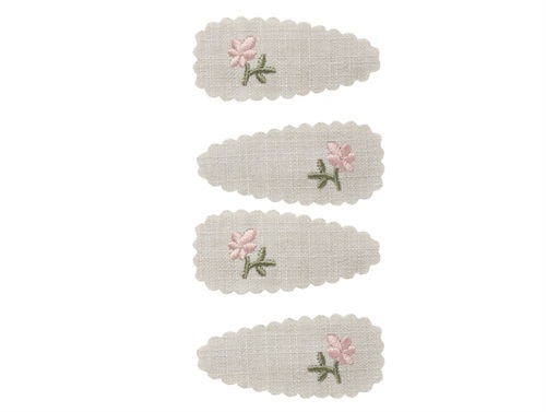 Lil Atelier shadow gray blomst broderi hårspænder (4-pack)